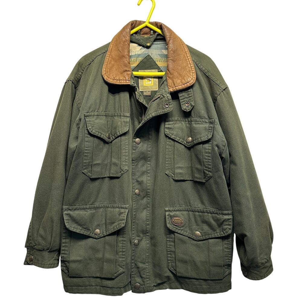Men's Olive Green Field Jacket with Brown Collar